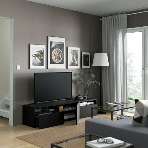 BESTÅ tv sehpası, venge, 180x42x39 cm, LAPPVIKEN, fren raylı