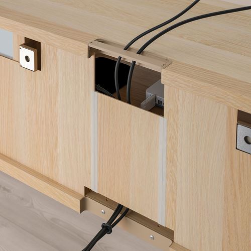 BESTÅ tv sehpası, ağartılmış meşe görünümlü, 180x42x39 cm, LAPPVIKEN, fren raylı