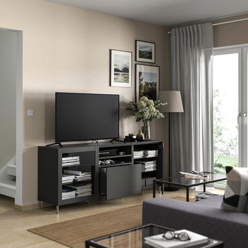 BESTÅ tv sehpası, koyu gri, 180x42x74 cm, SINDVIK/LAPPVIKEN, OSARP, fren raylı