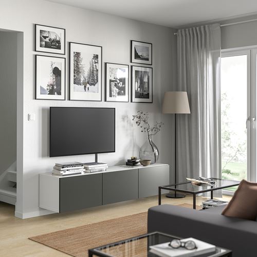 BESTÅ tv sehpası, beyaz-koyu gri, 180x42x38 cm, LAPPVIKEN