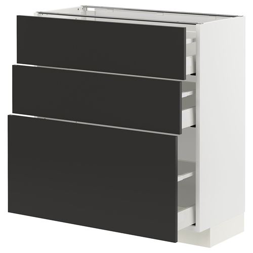 METOD/MAXIMERA çekmeceli alt dolap, NICKEBO mat antrasit, 80x37 cm, 3 çekmeceli ve 3 ön panelli
