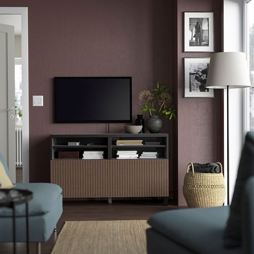 BESTÅ tv sehpası, venge-kahverengi meşe kaplama, 120x42x74 cm, BJORKOVIKEN