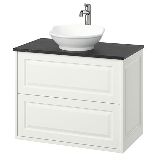 TÄNNFORSEN/TOLKEN/VÄSTERSJÖN lavabo dolabı kombinasyonu, beyaz-siyah mermer görünüm, 82x49x79 cm, VOXNAN batarya