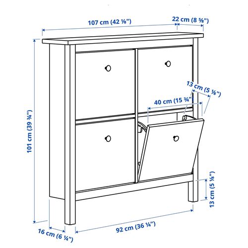 HEMNES ayakkabı dolabı, beyaz, 107x22x101 cm, 4 bölmeli