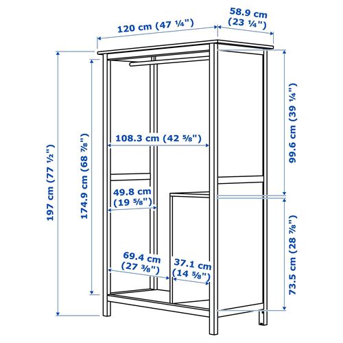 HEMNES sürgü kapaklı gardırop, beyaz, 120x59x197 cm