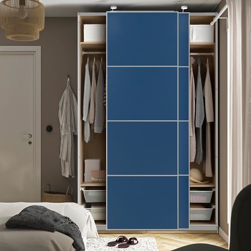 PAX/MEHAMN PAX sürgü kapaklı gardırop, ceviz-mavi, 150x66x236 cm