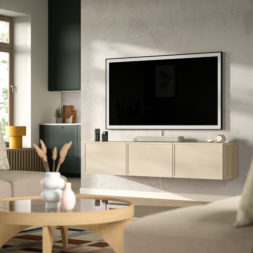 BESTÅ tv sehpası, ağartılmış meşe görünümlü-bej, 180x42x38 cm, KRUKMAKARE