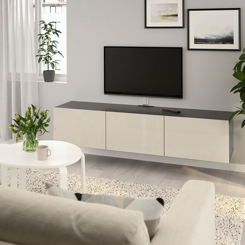 BESTÅ tv sehpası, venge-parlak cila-bej, 180x42x38 cm, SELSVIKEN