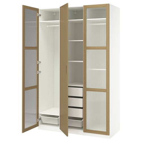 PAX/TONSTAD PAX gardırop, beyaz-meşe kaplama cam, 150x60x236 cm