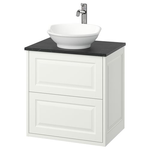 TÄNNFORSEN/TOLKEN/VÄSTERSJÖN lavabo dolabı kombinasyonu, beyaz-siyah mermer görünüm, 62x49x79 cm, VOXNAN batarya