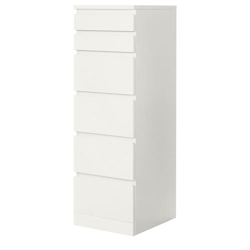 MALM 6 çekmeceli şifonyer, beyaz, 40x123 cm, aynalı