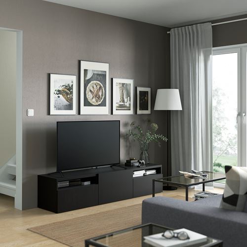 BESTÅ tv sehpası, venge, 180x42x39 cm, LAPPVIKEN, çıt çıt raylı