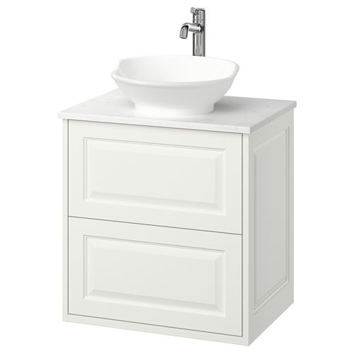 TÄNNFORSEN/TOLKEN/VÄSTERSJÖN lavabo dolabı kombinasyonu, beyaz-beyaz mermer görünüm, 62x49x79 cm, VOXNAN batarya