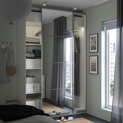 PAX/AULI PAX sürgü kapaklı gardırop, beyaz-aynalı cam, 150x66x236 cm