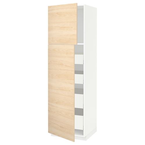 METOD/MAXIMERA mutfak boy dolabı, ASKERSUND açık dişbudak görünümlü, 60x60x200 cm, 2 kapaklı ve 4 çekmeceli