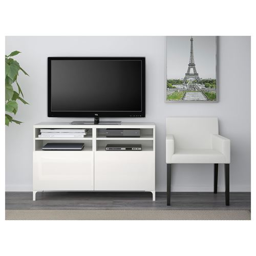 BESTÅ tv sehpası, beyaz-parlak cila, 120x42x74 cm, SELSVIKEN