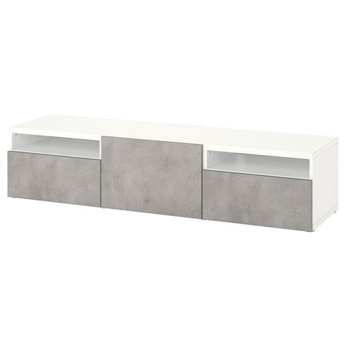 BESTÅ tv sehpası, beyaz-açık gri, 180x42x39 cm, KALLVIKEN, çıt çıt raylı
