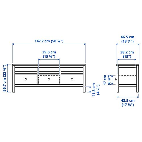 HEMNES tv sehpası, beyaz vernik-açık kahverengi, 148x47x57 cm