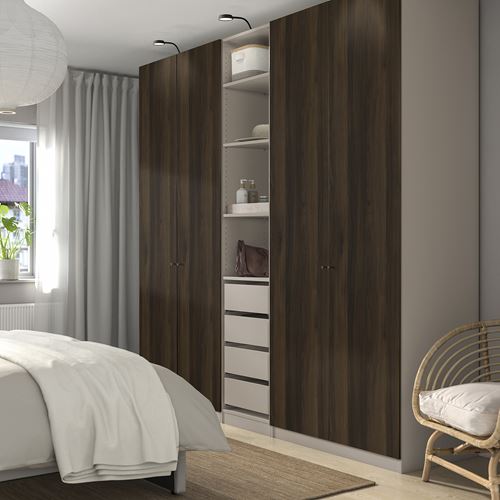 PAX/STORKLINTA PAX gardırop, gri-bej-koyu kahve boyalı meşe görünümlü, 250x58x236 cm