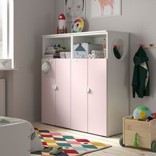 PLATSA/SMÅSTAD çocuk dolap kombinasyonu, beyaz-uçuk pembe, 120x42x123 cm