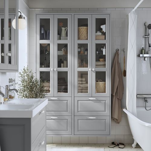 TÄNNFORSEN banyo boy dolabı, açık gri, 60x35x195 cm