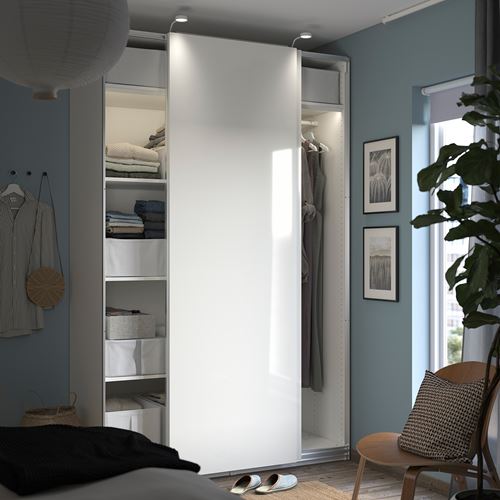 PAX/HASVIK PAX sürgü kapaklı gardırop, beyaz-parlak cila, 150x66x236 cm