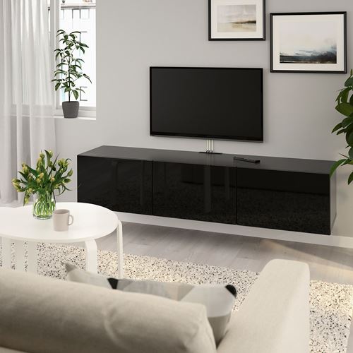 BESTÅ tv sehpası, venge-parlak cila-siyah, 180x42x38 cm, SELSVIKEN