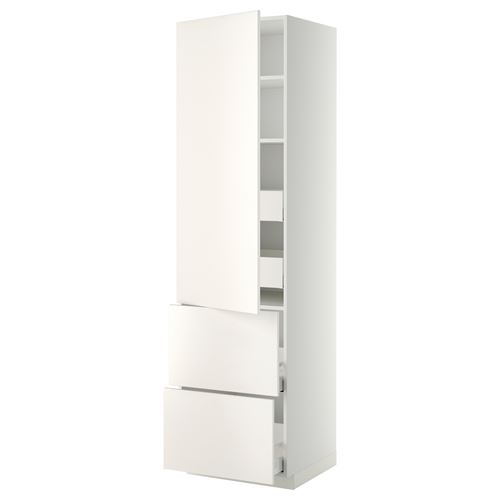 METOD/MAXIMERA mutfak boy dolabı, VEDDINGE beyaz, 60x60x220 cm, 1 kapaklı, 4 çekmeceli,2 raflı ve 2 ön panelli