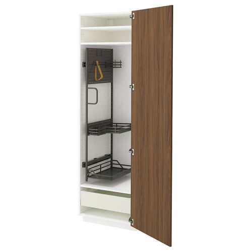 METOD/MAXIMERA temizlik dolabı, TISTORP kahverengi/ceviz-koyu gri, 60x60x200 cm, 1 kapaklı, 1 çekmeceli ve 2 raflı