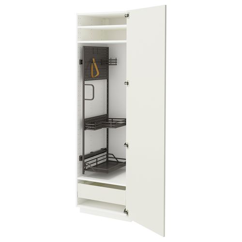 METOD/MAXIMERA temizlik dolabı, VEDDINGE beyaz-koyu gri, 60x60x200 cm, 1 kapaklı, 1 çekmeceli ve 2 raflı