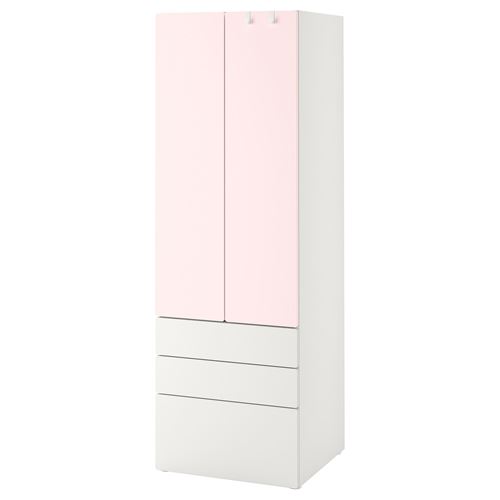 PLATSA/SMÅSTAD çocuk gardırobu, beyaz-uçuk pembe, 60x57x181 cm, 3 çekmeceli