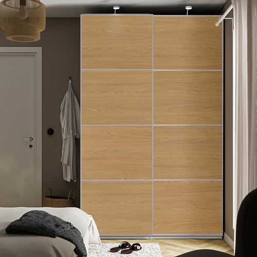 PAX/MEHAMN PAX sürgü kapaklı gardırop, beyaz-meşe görünümlü, 150x66x236 cm