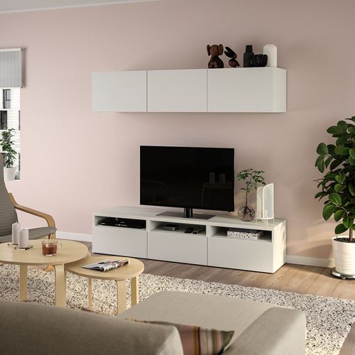 BESTÅ tv ünitesi, beyaz, 180x42x185 cm, LAPPVIKEN, fren raylı