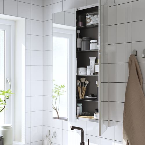 LETTAN banyo duvar dolabı, renksiz, 60x15x95 cm, 2 ayna kapaklı