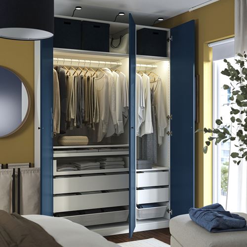 PAX/FYRUDDEN PAX gardırop, beyaz-mavi, 150x60x236 cm