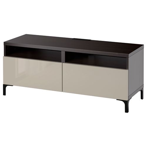 BESTÅ tv sehpası, venge-parlak cila-bej, 120x42x48 cm, SELSVIKEN, çıt çıt raylı