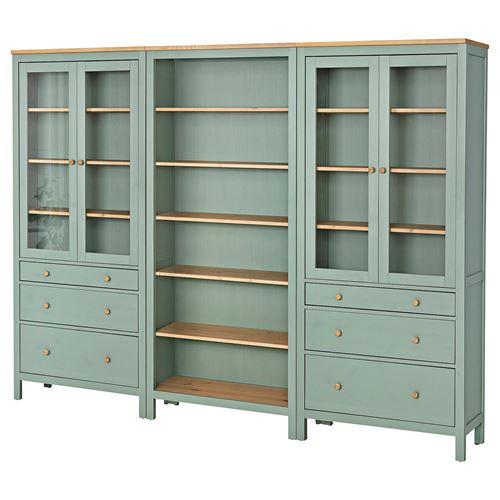 HEMNES vitrin, gri-yeşil-açık kahverengi boyalı, 270x197 cm