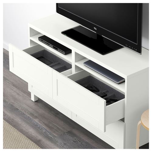 BESTÅ tv sehpası, beyaz, 120x40x74 cm, HANVIKEN, fren raylı