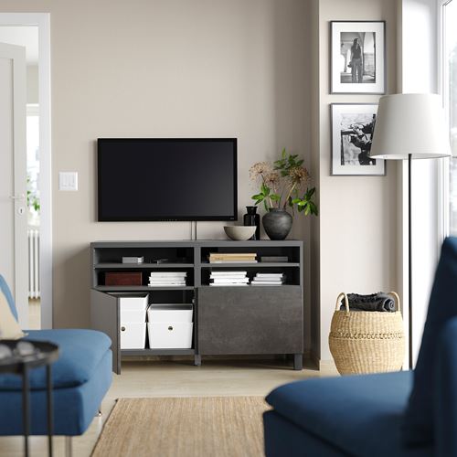 BESTÅ tv sehpası, koyu gri-koyu gri taş görünümlü, 120x42x74 cm, KALLVIKEN, STUBBARP