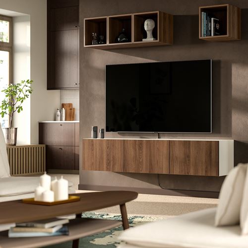 BESTÅ tv sehpası, beyaz-ceviz görünüm, 180x42x38 cm, LAPPVIKEN