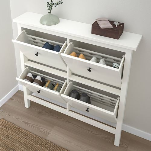HEMNES ayakkabı dolabı, beyaz, 107x22x101 cm, 4 bölmeli