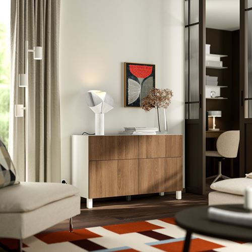 BESTÅ dolap kombinasyonu, beyaz-ceviz görünüm, 120x42x74 cm, LAPPVIKEN, STUBBARP