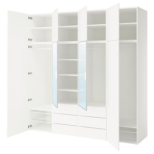 PLATSA/FONNES/STRAUMEN PLATSA gardırop, beyaz-ayna, 240x57x241 cm