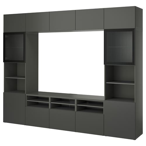 BESTÅ tv ünitesi, koyu gri, 300x42x231 cm, LAPPVIKEN/FÄLLSVIK, çıt çıt raylı
