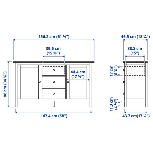 HEMNES konsol, açık kahverengi-beyaz, 157x88 cm