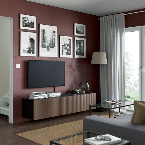 BESTÅ tv sehpası, venge-kahverengi meşe kaplama, 180x42x38 cm, BJORKOVIKEN