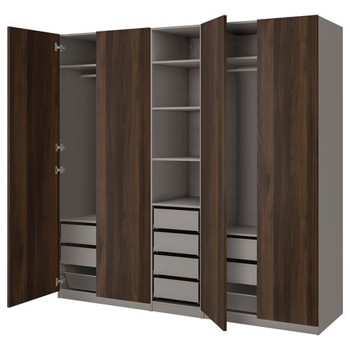 PAX/STORKLINTA PAX gardırop, koyu gri-koyu kahve boyalı meşe görünümlü, 250x58x236 cm