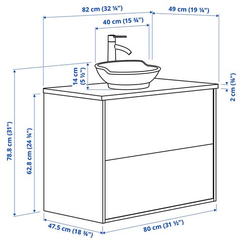 TÄNNFORSEN/TOLKEN/VÄSTERSJÖN lavabo dolabı kombinasyonu, beyaz-siyah mermer görünüm, 82x49x79 cm, VOXNAN batarya