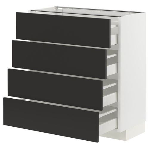 METOD/MAXIMERA çekmeceli alt dolap, NICKEBO mat antrasit, 80x37 cm, 4 çekmeceli ve 4 ön panelli