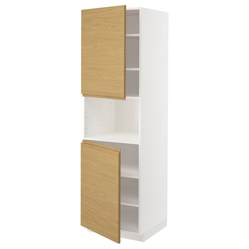 METOD mikrodalga fırın boy dolabı, VOXTORP meşe görünümlü, 60x60x200 cm, 2 kapaklı ve 6 raflı